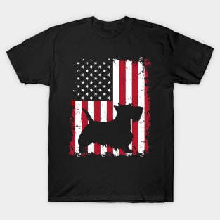 Dog Scottish Terrier Dog USA Flag Patriotic 4th of July 722 paws T-Shirt